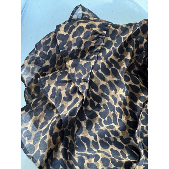 3 for $9 State 1 Leopard Print lined chiffon ruffle sleeve top M - Picture 6 of 8